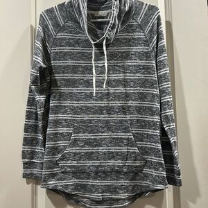 Ultra Flirt pullover stripe Knit Sweater Cowl Neck w/pull,kangaroo pocket size S